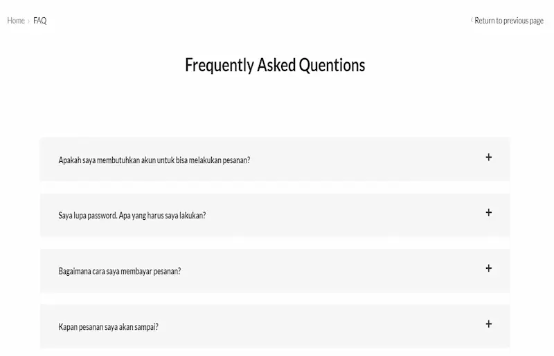 Contoh halaman FAQ pada sebuah blog atau website